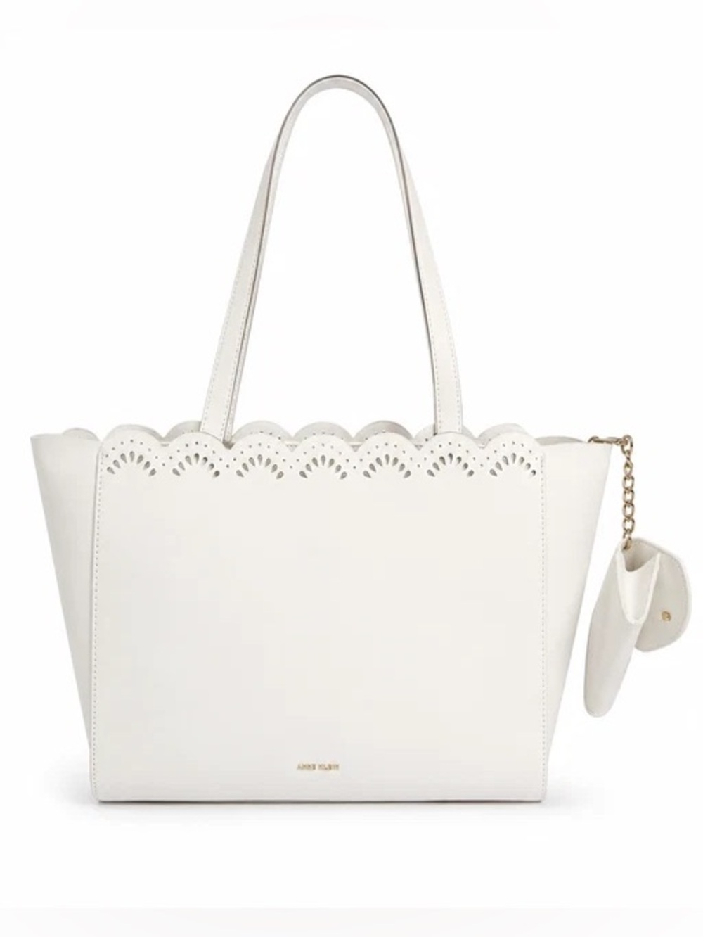 Anne Klein Cream Scalloped Laser Cut Tote Crossbody Bag Wallet